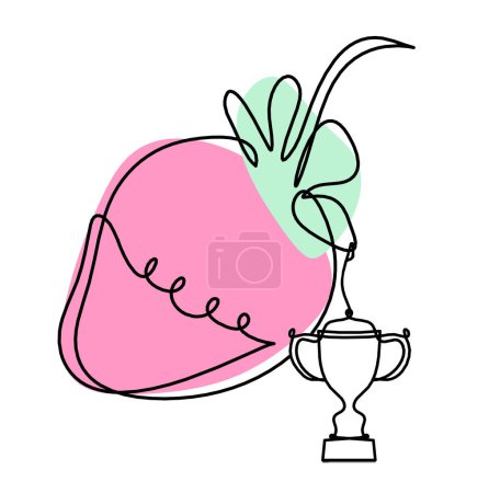 Photo for Drawing line of color strawberry and trophy on the white background - Royalty Free Image