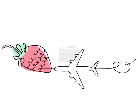 Foto de Línea de dibujo de fresa de color y plano sobre el fondo blanco - Imagen libre de derechos