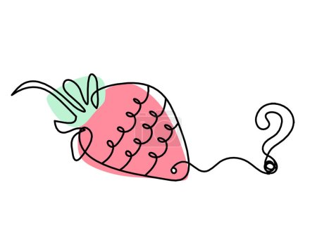 Téléchargez les photos : Ligne de dessin de fraise de couleur et point d'interrogation sur le fond blanc - en image libre de droit