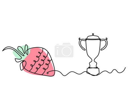 Photo for Drawing line of color strawberry and trophy on the white background - Royalty Free Image