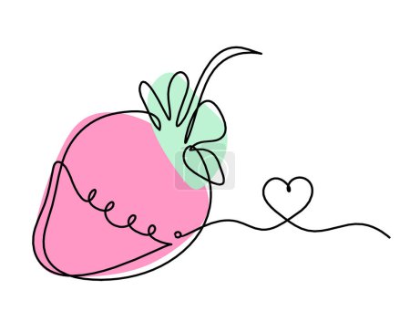 Téléchargez les photos : Ligne de dessin de fraise de couleur et de coeur sur le fond blanc - en image libre de droit