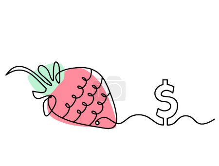 Téléchargez les photos : Ligne de dessin de la couleur fraise et dollar sur le fond blanc - en image libre de droit