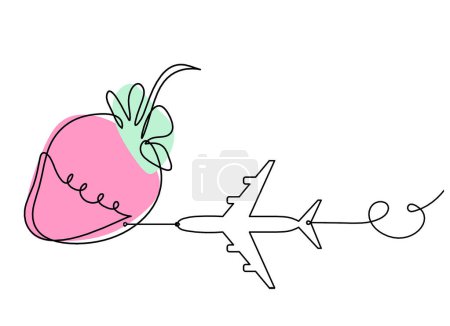 Photo for Drawing line of color strawberry and plane on the white background - Royalty Free Image