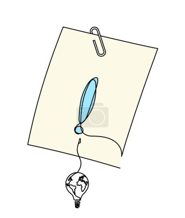 Téléchargez les photos : Abstract color paper with paper clip and light bulb as line drawing on white as background - en image libre de droit