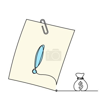 Foto de Abstract color paper with paper clip and dollar as line drawing on white as background - Imagen libre de derechos