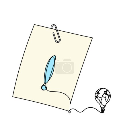 Foto de Abstract color paper with paper clip and light bulb as line drawing on white as background - Imagen libre de derechos