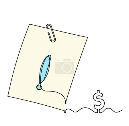 Photo for Abstract color paper with paper clip and dollar as line drawing on white as background - Royalty Free Image