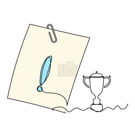 Téléchargez les photos : Abstract color paper with paper clip and trophy as line drawing on white as background - en image libre de droit