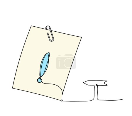 Téléchargez les photos : Abstract color paper with paper clip and direction as line drawing on white as background - en image libre de droit