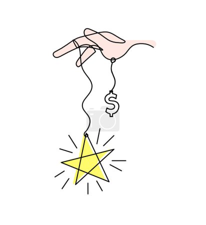 Photo for Abstract color  star with hand and dollar as line drawing on white background - Royalty Free Image