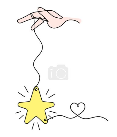 Photo for Abstract color  star with hand and heart as line drawing on white background - Royalty Free Image