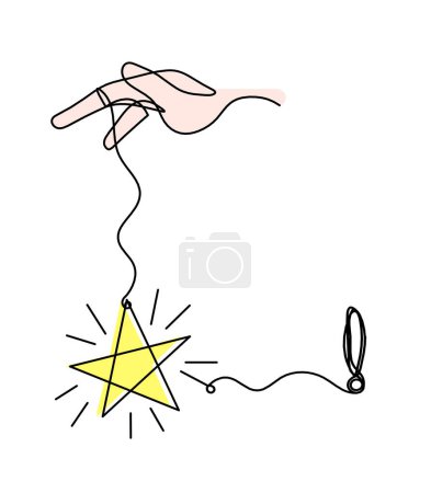 Photo for Abstract color  star with hand and exclamation mark as line drawing on white background - Royalty Free Image