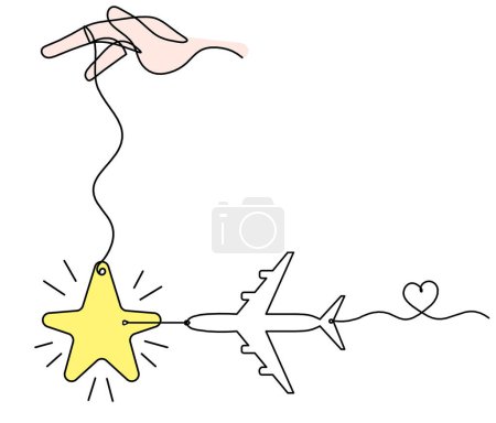 Foto de Estrella de color abstracta con la mano y el plano como dibujo de línea sobre fondo blanco - Imagen libre de derechos