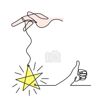 Foto de Estrella de color abstracta con la mano y la mano como dibujo de línea sobre fondo blanco - Imagen libre de derechos