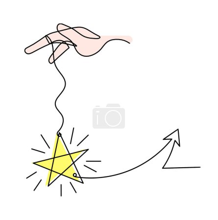 Téléchargez les photos : Étoile de couleur abstraite avec la main et la direction comme dessin de ligne sur fond blanc - en image libre de droit