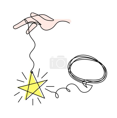 Foto de Estrella de color abstracta con mano y comentario como dibujo de línea sobre fondo blanco - Imagen libre de derechos