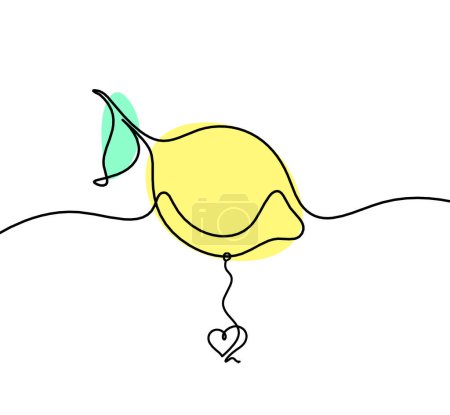 Téléchargez les photos : Ligne de dessin couleur citron avec coeur sur le fond blanc - en image libre de droit