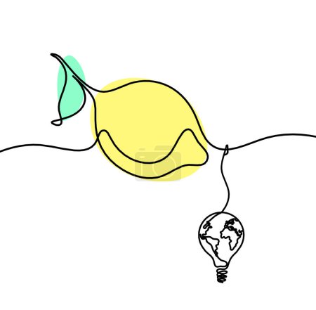Photo for Color drawing line lemon with light bulb on the white background - Royalty Free Image