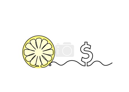 Foto de Color línea de dibujo limón con dólar en el fondo blanco - Imagen libre de derechos
