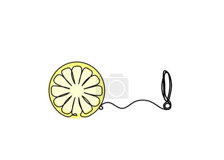 Photo for Color drawing line lemon with exclamation mark on the white background - Royalty Free Image