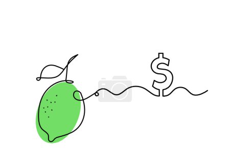 Foto de Color línea de dibujo limón con dólar en el fondo blanco - Imagen libre de derechos