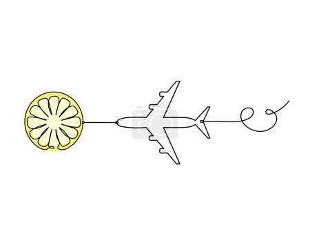 Téléchargez les photos : Ligne de dessin couleur citron avec plan sur le fond blanc - en image libre de droit