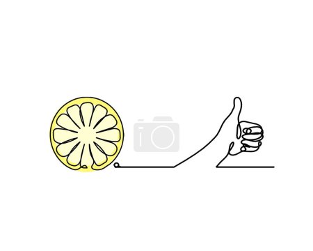 Foto de Color línea de dibujo limón con la mano sobre el fondo blanco - Imagen libre de derechos
