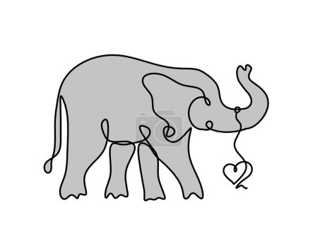 Téléchargez les photos : Silhouette de l'éléphant abstrait de couleur avec le coeur comme dessin de ligne sur blanc - en image libre de droit