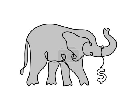 Photo for Silhouette of color abstract elephant with dollar as line drawing on white - Royalty Free Image