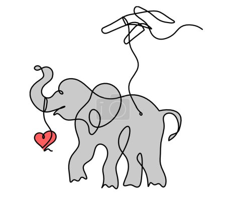 Téléchargez les photos : Silhouette d'éléphant abstrait de couleur avec la main comme dessin à la ligne sur blanc - en image libre de droit