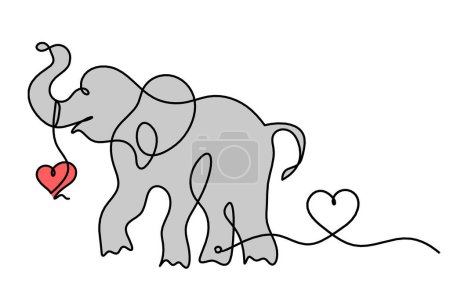 Foto de Silueta de color elefante abstracto con corazón como dibujo en línea sobre blanco - Imagen libre de derechos
