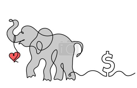 Foto de Silueta de color elefante abstracto con dólar como dibujo en línea sobre blanco - Imagen libre de derechos