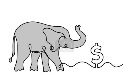 Foto de Silueta de color elefante abstracto con dólar como dibujo en línea sobre blanco - Imagen libre de derechos
