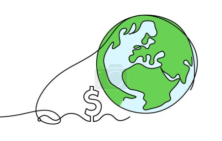 Téléchargez les photos : Abstraite planète de couleur Terre avec dollar comme dessin de ligne sur fond blanc - en image libre de droit