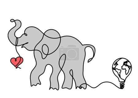 Foto de Silueta de color elefante abstracto con bombilla como dibujo de línea en blanco - Imagen libre de derechos