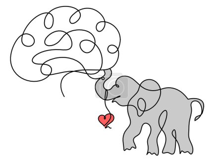 Téléchargez les photos : Silhouette de l'éléphant abstrait de couleur avec le cerveau comme dessin de ligne sur blanc - en image libre de droit