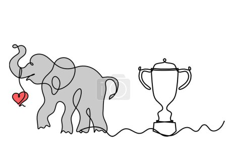 Photo for Silhouette of color abstract elephant with trophy as line drawing on white - Royalty Free Image