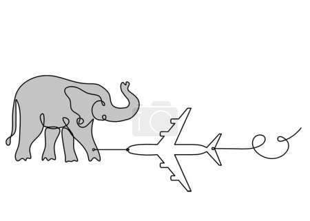 Photo for Silhouette of color abstract elephant with plane as line drawing on white - Royalty Free Image