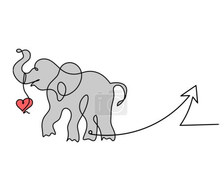 Téléchargez les photos : Silhouette de l'éléphant abstrait de couleur avec la direction comme dessin de ligne sur blanc - en image libre de droit