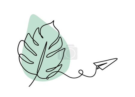 Photo for Abstract color leaf with paper plane as line drawing on the white background - Royalty Free Image