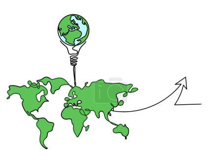 Téléchargez les photos : Carte couleur de la planète Terre et ampoule avec la direction comme dessin sur fond blanc - en image libre de droit