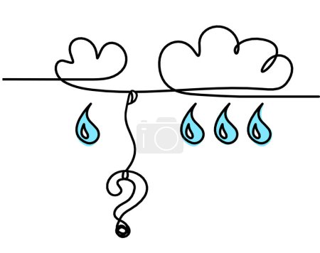 Photo for Abstract blue drop with clouds and question mark as line drawing on white background - Royalty Free Image