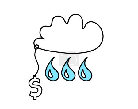 Photo for Abstract blue drop with clouds and dollar as line drawing on white background - Royalty Free Image
