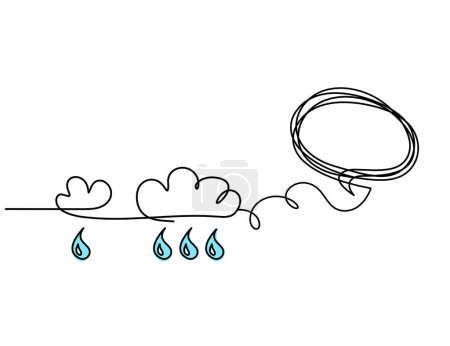 Foto de Gota azul abstracta con nubes y comentario como dibujo de línea sobre fondo blanco - Imagen libre de derechos