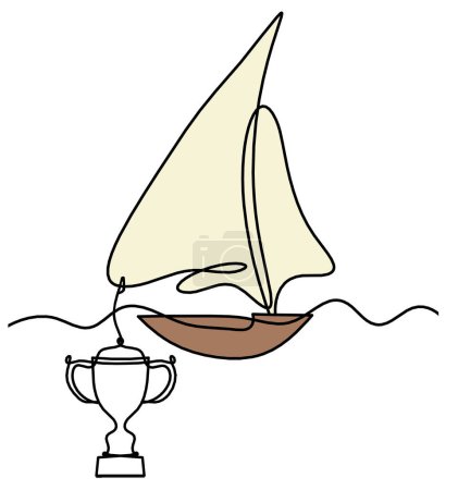 Barco de color abstracto con trofeo como dibujo de línea sobre fondo blanco