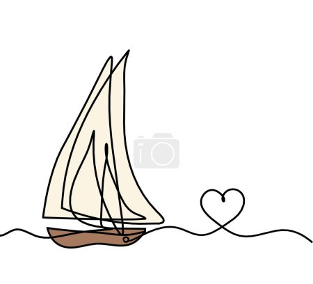 Photo for Abstract color boat with heart as line drawing on white background - Royalty Free Image