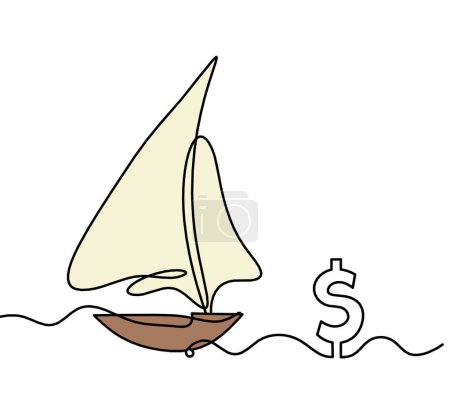 Abstract color boat with dollar as line drawing on white background
