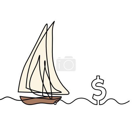 Foto de Barco de color abstracto con dólar como dibujo de línea sobre fondo blanco - Imagen libre de derechos