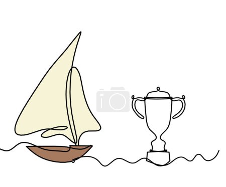Abstract color boat with trophy as line drawing on white background