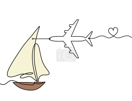 Photo for Abstract color boat with plane as line drawing on white background - Royalty Free Image